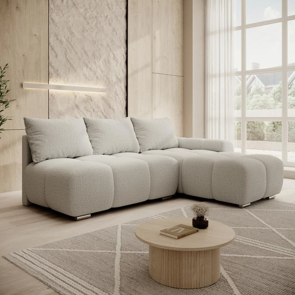 Meubella - Broome - Hoekbank 3-zits - Grijs Teddystof - Rechts 4 Meubella - Broome - Hoekbank 3-zits - Grijs Teddystof - Rechts - Afbeelding 2