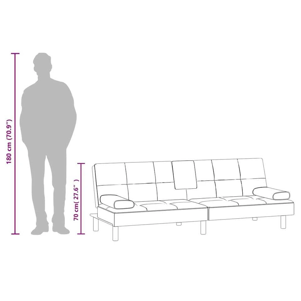 VidaXL - Slaapbank Met Bekerhouders - Grijs - Kunstleer 16 VidaXL - Slaapbank Met Bekerhouders - Grijs - Kunstleer - Afbeelding 14