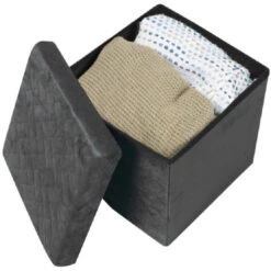 Merkloos Urban Living Poef/hocker/opbergbox - Velvet Zwart - Mdf - 38 X 38 Cm -LeenBakker Winkel 8be8edeabe8b42e9a98d6ee2f16e11d0
