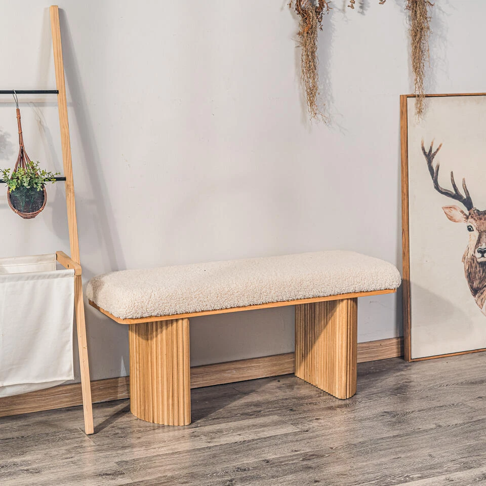 Bank Van Massief Hout En Witte Lussen 5 Bank Van Massief Hout En Witte Lussen - Afbeelding 3