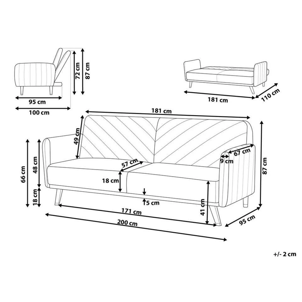 Beliani Driezitsbank - SENJA Roze Fluweel 6 Beliani Driezitsbank - SENJA Roze Fluweel - Afbeelding 4