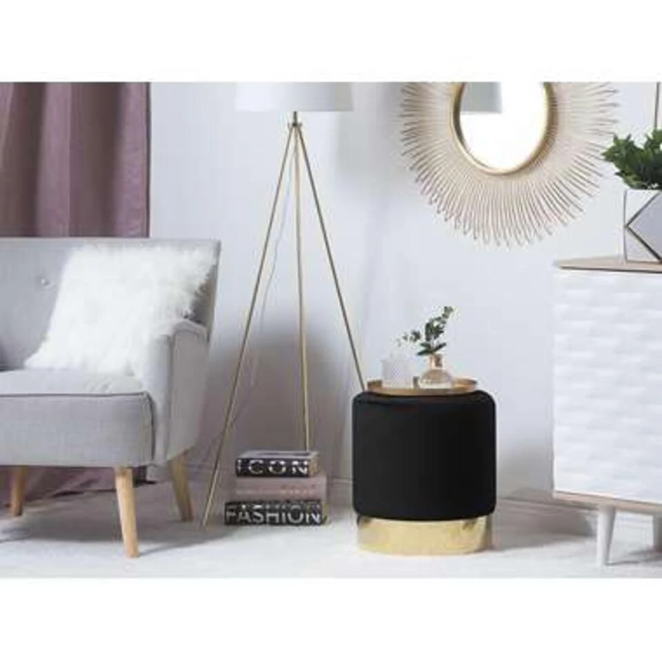 Beliani Poef SOPHIA - Zwart Fluweel 4 Beliani Poef SOPHIA - Zwart Fluweel - Afbeelding 2