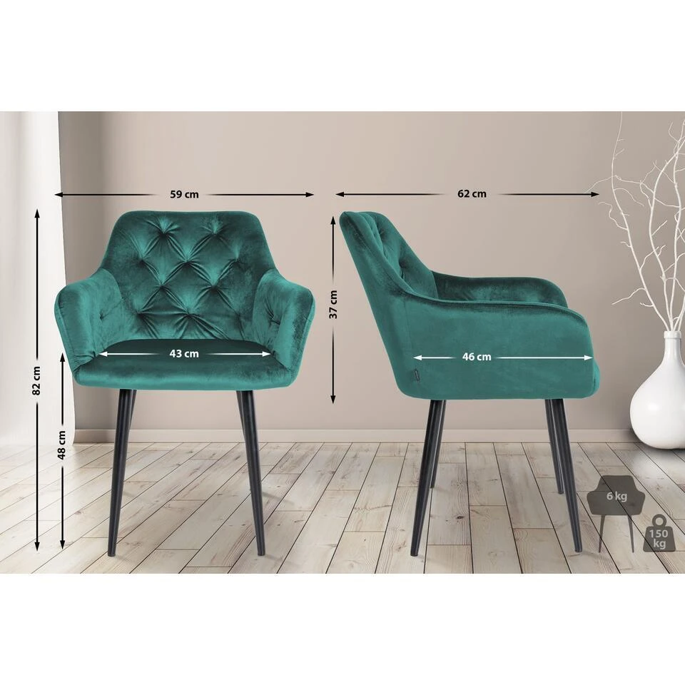 CLP Set Van 2 Eetkamerstoel Stanley Zwart Frame - Fluweel - Donkergroen 4 CLP Set Van 2 Eetkamerstoel Stanley Zwart Frame - Fluweel - Donkergroen - Afbeelding 2
