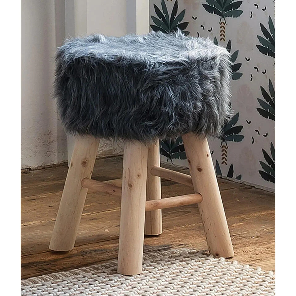 Atmosphera Bijzet/zit Krukje Oslo - Hout/stof - Grijs - H42 Cm 4 Atmosphera Bijzet/zit Krukje Oslo - Hout/stof - Grijs - H42 Cm - Afbeelding 2