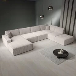 Meubella - Manolo - Hoekbank 5-zits Met Chaise Longue - Ribstof Beige - Links 12 Meubella - Manolo - Hoekbank 5-zits Met Chaise Longue - Ribstof Beige - Links -LeenBakker Winkel 966b635255a64961a2bace65ad5bbb7c