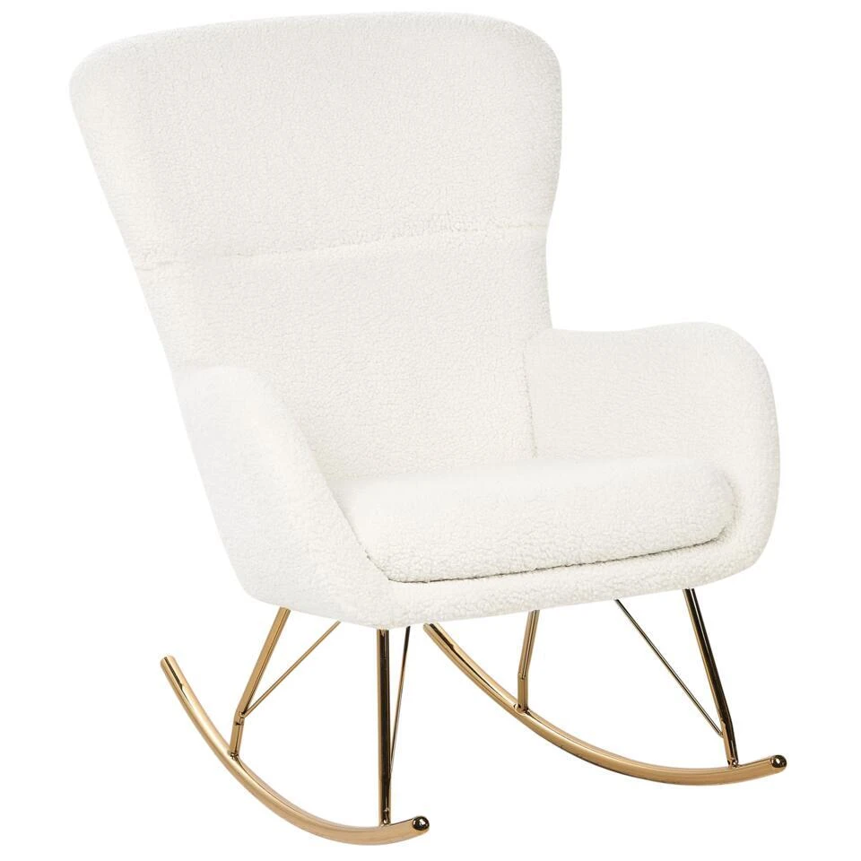 ANASET - Schommelstoel - Wit/Goud - Bouclé 7 ANASET - Schommelstoel - Wit/Goud - Bouclé - Afbeelding 5
