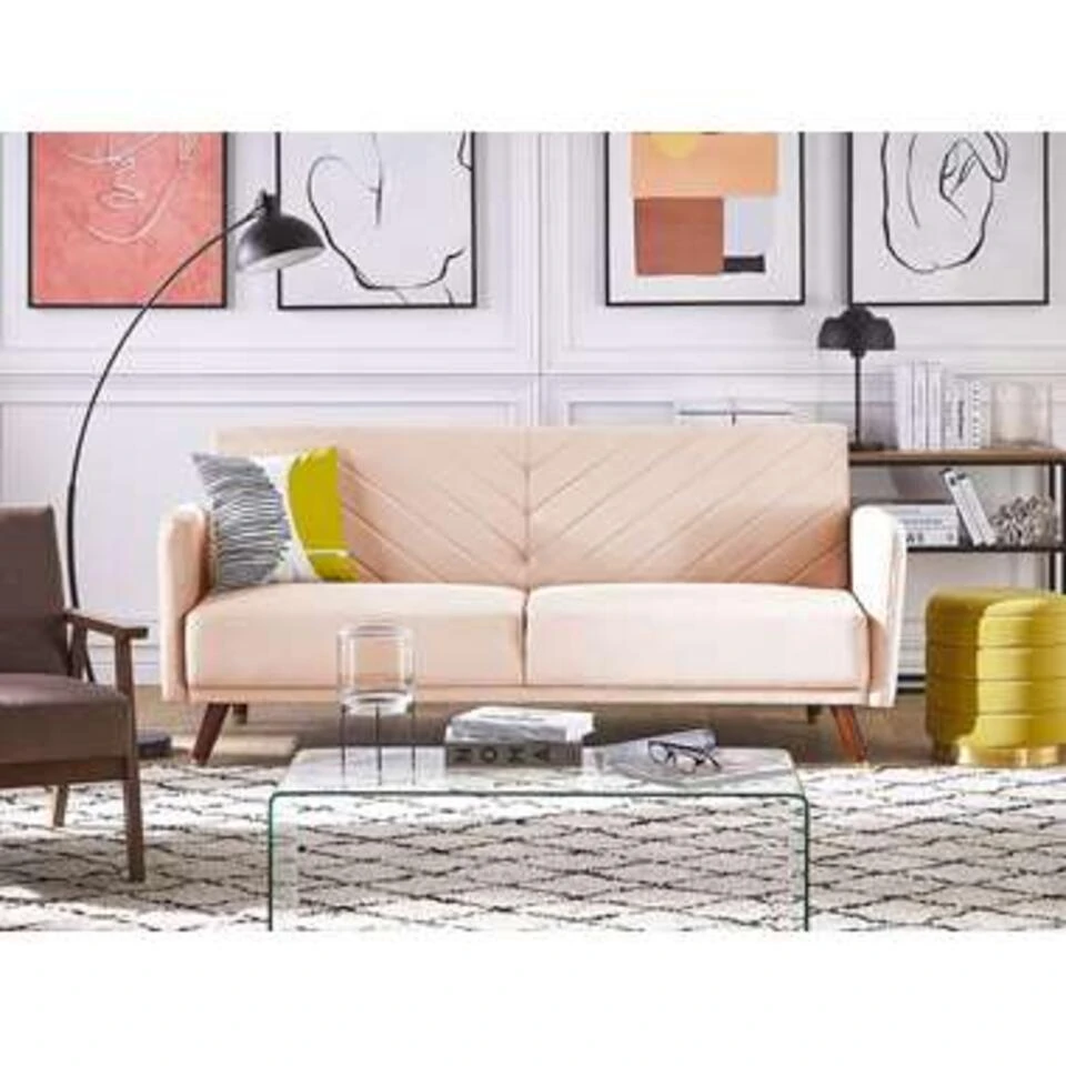 Beliani Driezitsbank - SENJA Beige Fluweel 4 Beliani Driezitsbank - SENJA Beige Fluweel - Afbeelding 2