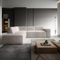 Meubella - Hoekbank Monet - Beige - Ribstof - Links -LeenBakker Winkel a4507f640d904af29f024548234ccadb