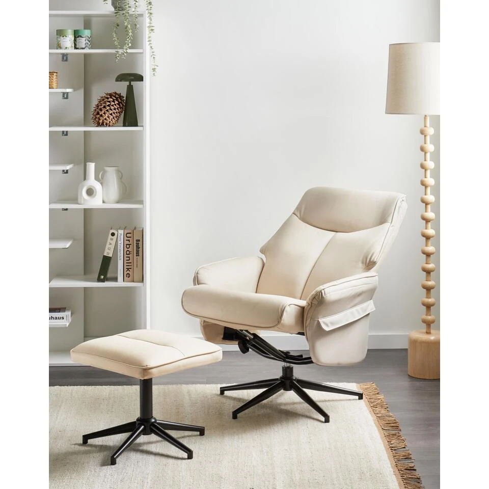 ERATO - Relaxfauteuil Met Voetenbank - Beige - Veganistisch Leer 4 ERATO - Relaxfauteuil Met Voetenbank - Beige - Veganistisch Leer - Afbeelding 2