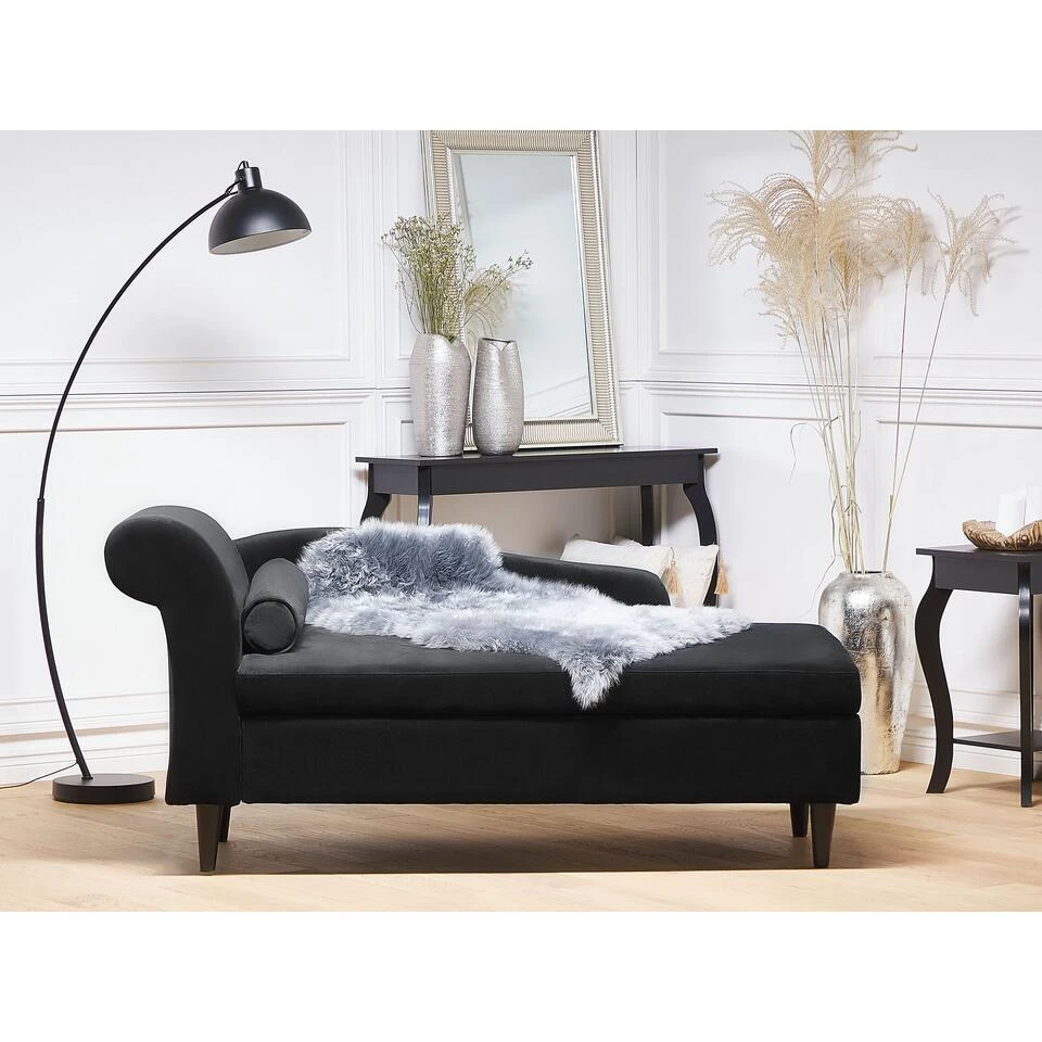 LUIRO - Chaise Longue - Zwart - Linkerzijde - Fluweel 4 LUIRO - Chaise Longue - Zwart - Linkerzijde - Fluweel - Afbeelding 2