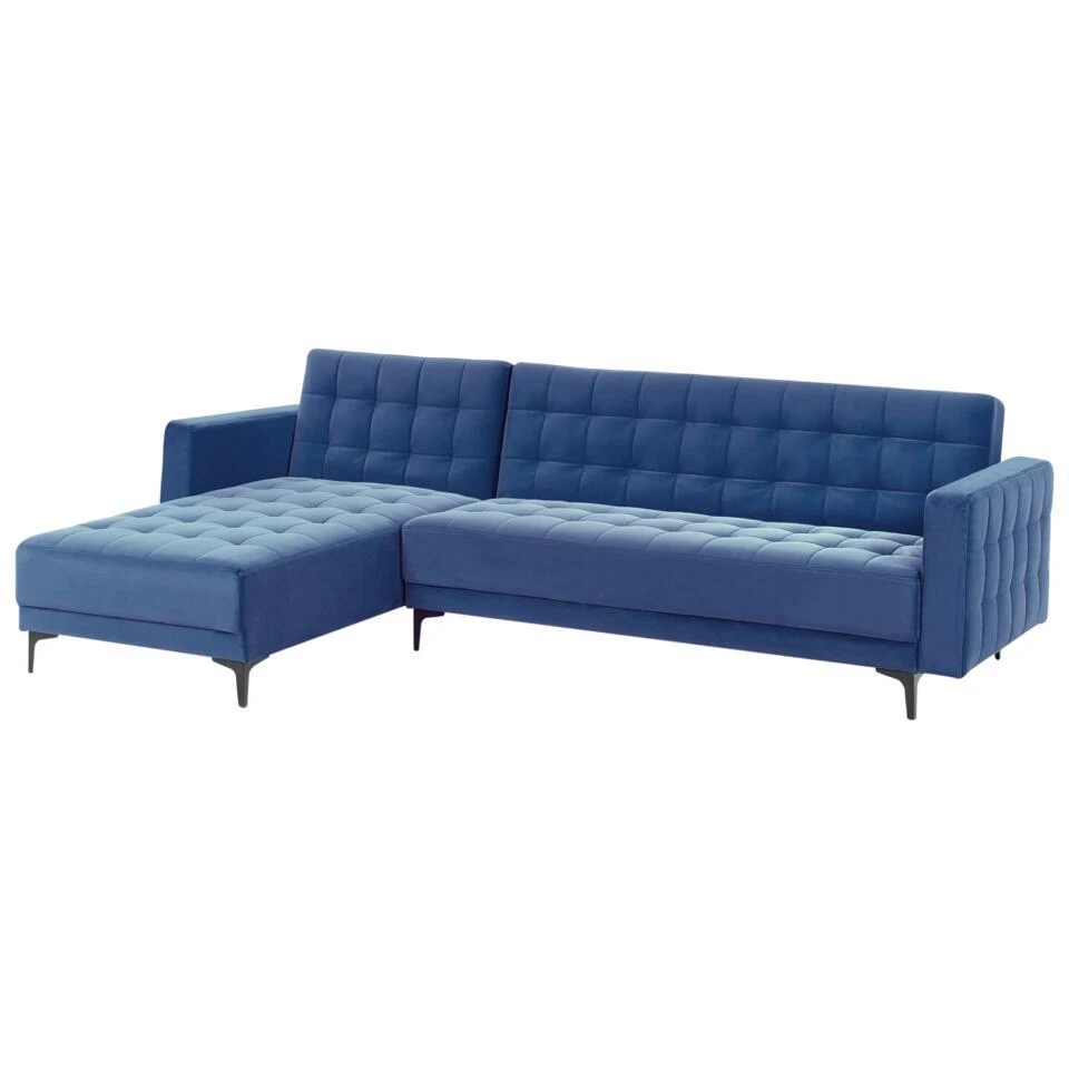 ABERDEEN - Slaapbank Met Ottomaan - Blauw - Rechtszijdig - Fluweel 9 ABERDEEN - Slaapbank Met Ottomaan - Blauw - Rechtszijdig - Fluweel - Afbeelding 7