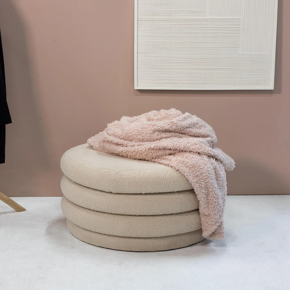 Poef Stof Beige - Met Opbergruimte - 79x79x38cm - Gilbert 4 Poef Stof Beige - Met Opbergruimte - 79x79x38cm - Gilbert - Afbeelding 2