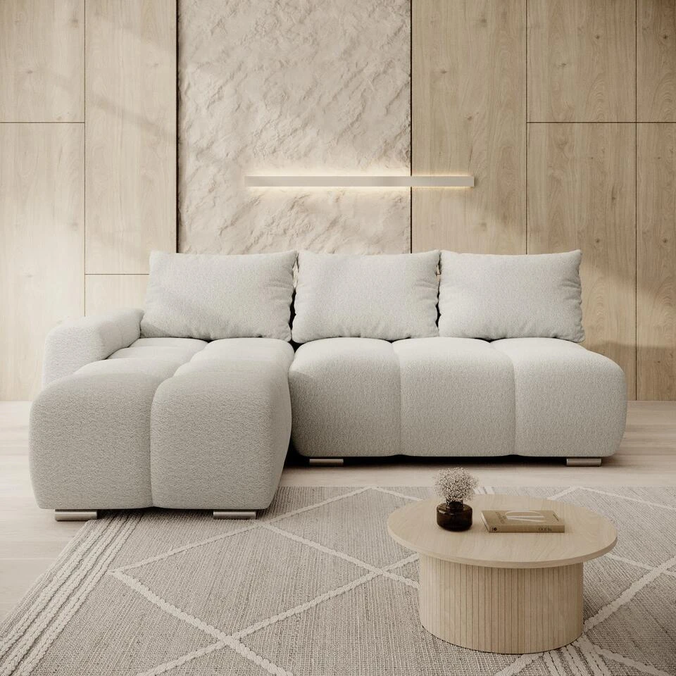 Meubella - Broome - Hoekbank 3-zits - Grijs Teddystof - Links 5 Meubella - Broome - Hoekbank 3-zits - Grijs Teddystof - Links - Afbeelding 3