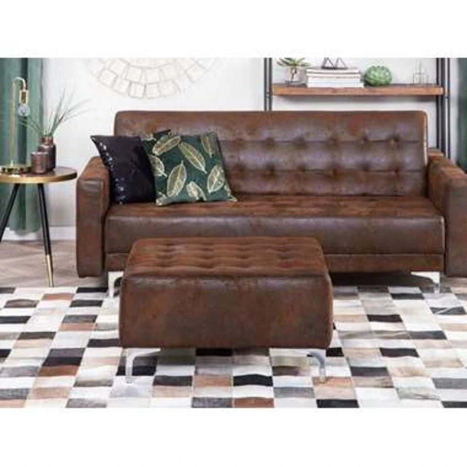 Beliani Ottomaan ABERDEEN - Bruin Kunstleer 4 Beliani Ottomaan ABERDEEN - Bruin Kunstleer - Afbeelding 2