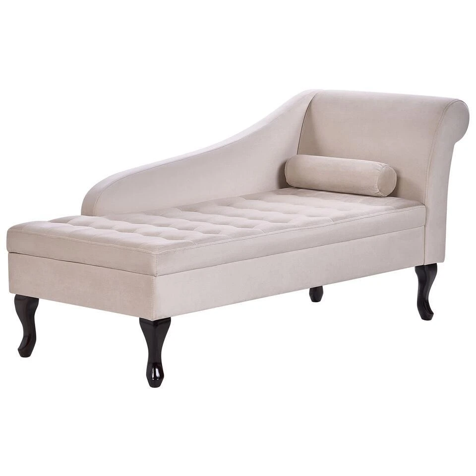 PESSAC - Chaise Longue - Beige - Rechterzijde - Fluweel 6 PESSAC - Chaise Longue - Beige - Rechterzijde - Fluweel - Afbeelding 4