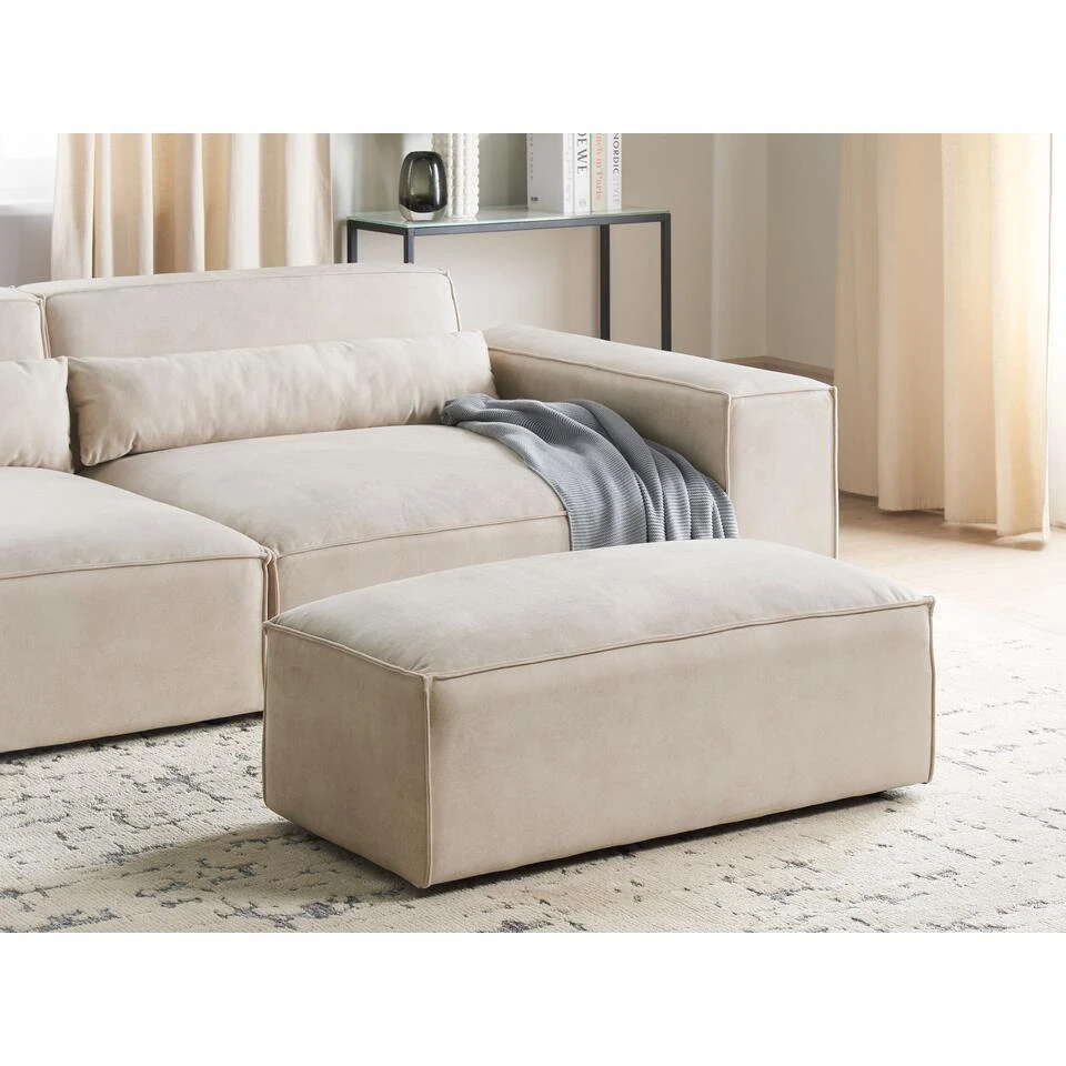 HELLNAR - Ottomaan - Beige - Fluweel 4 HELLNAR - Ottomaan - Beige - Fluweel - Afbeelding 2