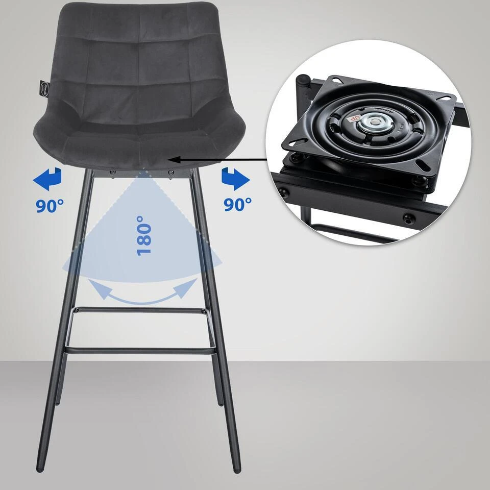 CLP Barkruk Weston Zwart Frame - Fluweel - Donkergrijs 6 CLP Barkruk Weston Zwart Frame - Fluweel - Donkergrijs - Afbeelding 4