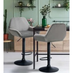 CLP Set Van 2 Barkruk Braga Zwart Frame - Fluweel - Grijs -LeenBakker Winkel ac97de5a63ab4d38b6980add816f295c