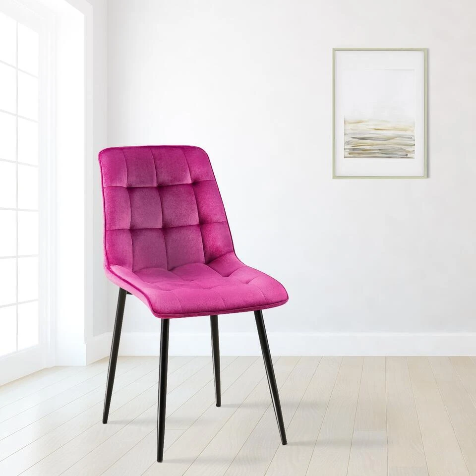 CLP Eetkamerstoel Gifford Mat Zwart Frame - Fluweel - Purper 5 CLP Eetkamerstoel Gifford Mat Zwart Frame - Fluweel - Purper - Afbeelding 3