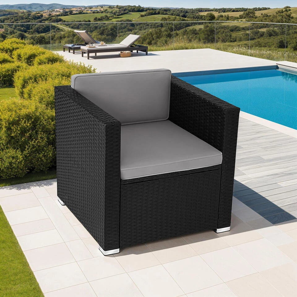 Tectake Wicker Fauteuil Lignano, Zwart 4 Tectake Wicker Fauteuil Lignano, Zwart - Afbeelding 2