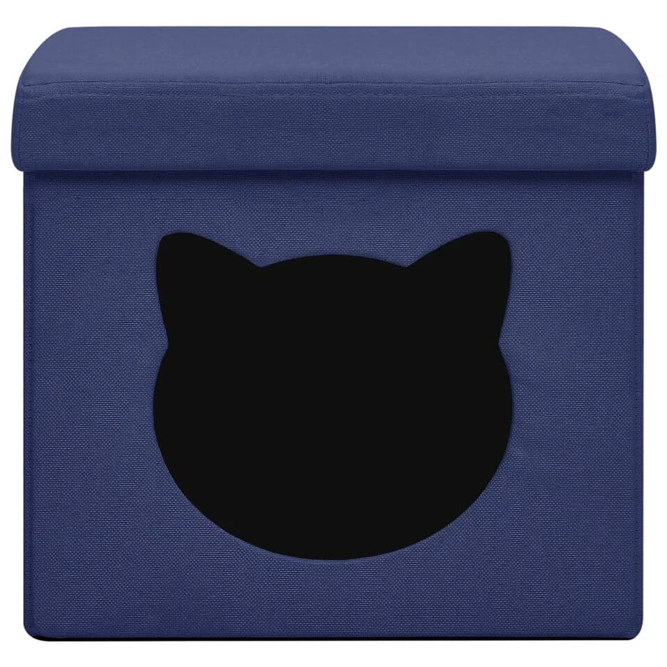VidaXL Opbergkruk Met Kattenpatroon Inklapbaar Stof Blauw 5 VidaXL Opbergkruk Met Kattenpatroon Inklapbaar Stof Blauw - Afbeelding 3