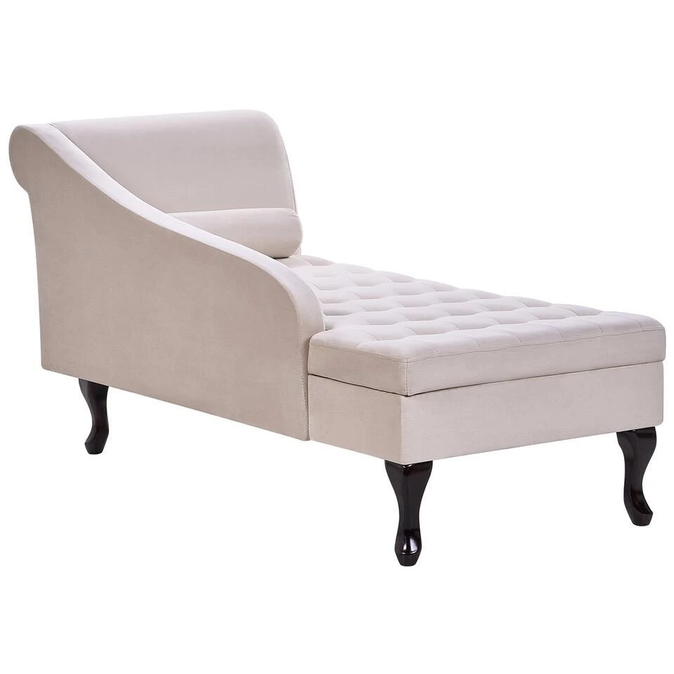 PESSAC - Chaise Longue - Beige - Rechterzijde - Fluweel 11 PESSAC - Chaise Longue - Beige - Rechterzijde - Fluweel - Afbeelding 9