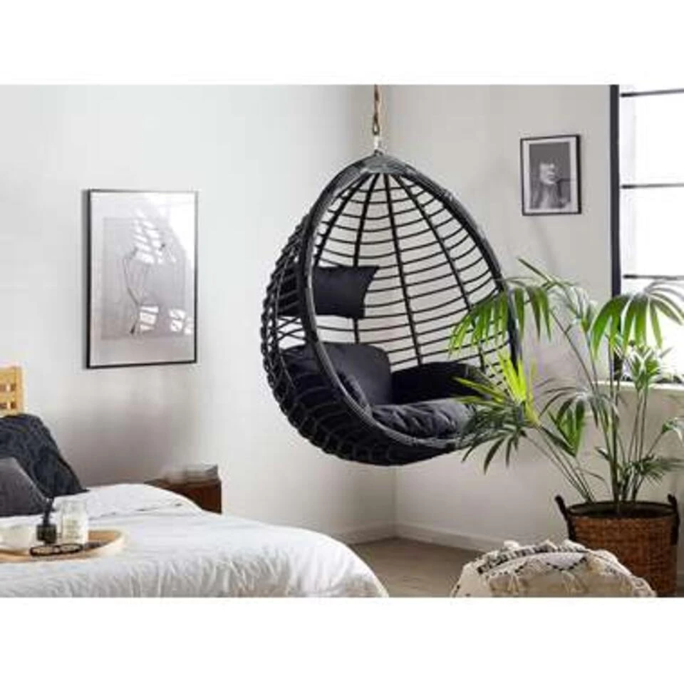 Beliani Hangstoel TOLLO - Zwart Pe Rotan 5 Beliani Hangstoel TOLLO - Zwart Pe Rotan - Afbeelding 3