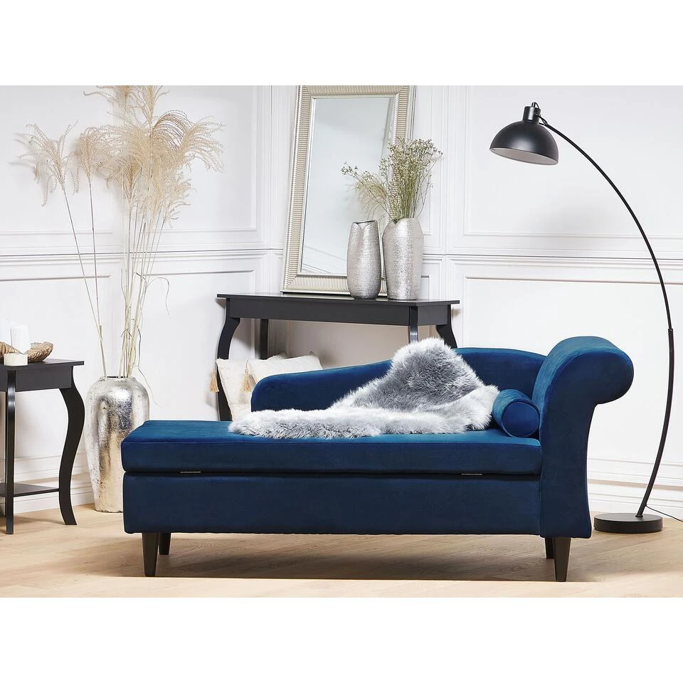 LUIRO - Chaise Longue - Blauw - Rechterzijde - Fluweel 4 LUIRO - Chaise Longue - Blauw - Rechterzijde - Fluweel - Afbeelding 2