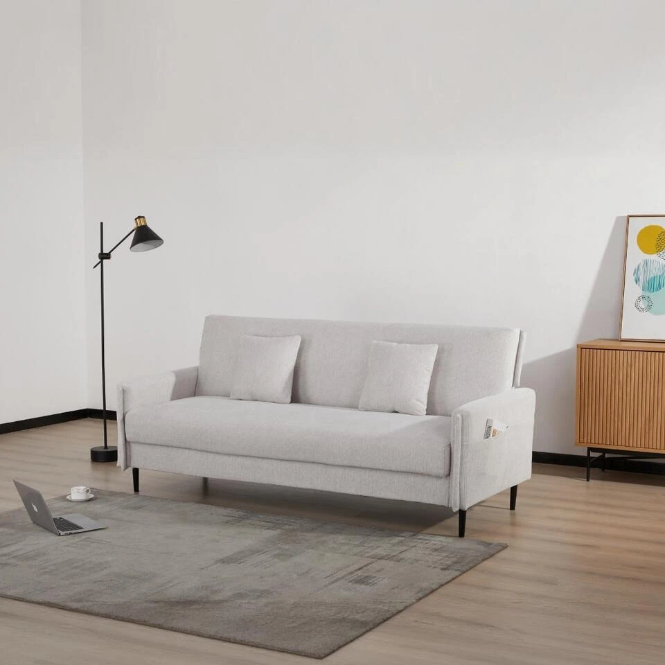 Slaapbank 3-Zits - Stof Beige - Zithoogte 47cm - 200x85x87cm - Torvi 4 Slaapbank 3-Zits - Stof Beige - Zithoogte 47cm - 200x85x87cm - Torvi - Afbeelding 2