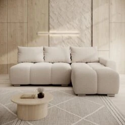 Meubella - Broome - Hoekbank 3-zits - Beige Teddystof - Rechts -LeenBakker Winkel bc163ef0f0dd4070806da4c27d82e55c