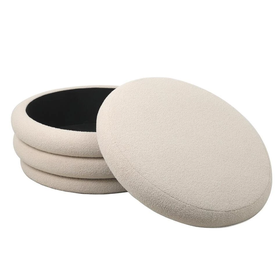 Poef Stof Beige - Met Opbergruimte - 79x79x38cm - Gilbert 6 Poef Stof Beige - Met Opbergruimte - 79x79x38cm - Gilbert - Afbeelding 4