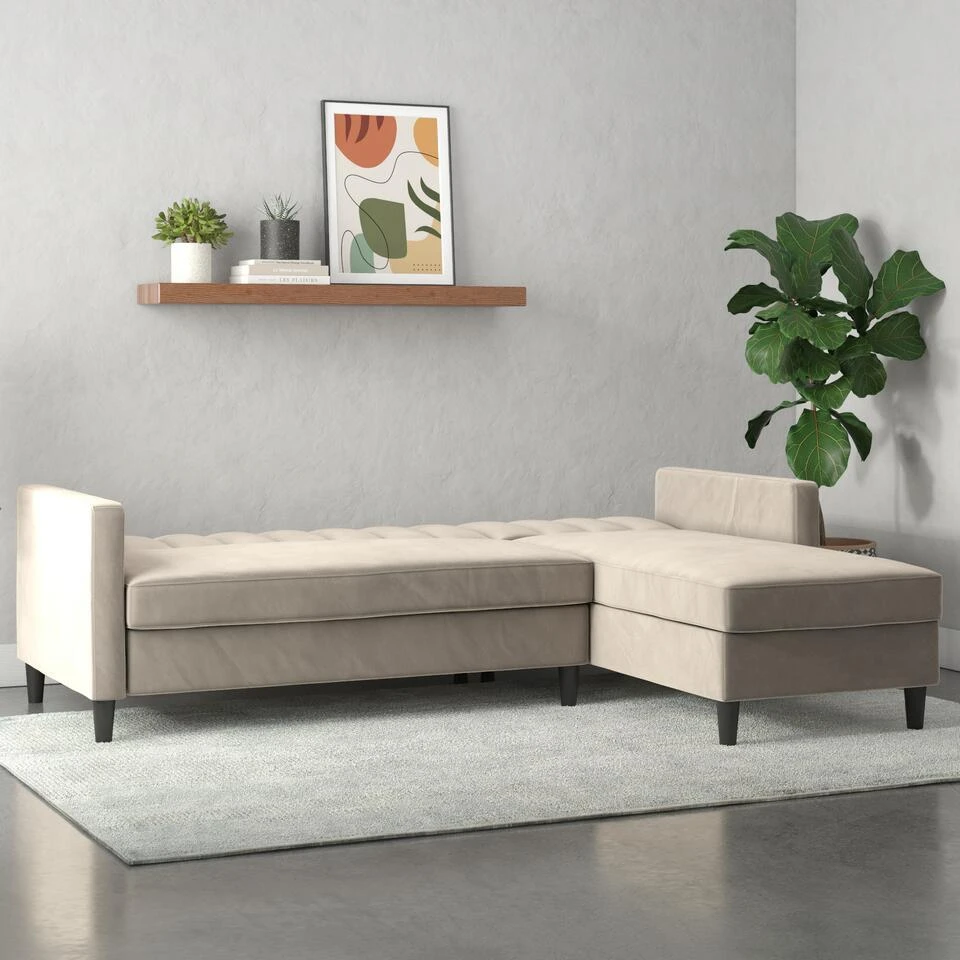 Celine - 3-zits Hoekslaapbank Met Opbergruimte In Taupe Fluweel 5 Celine - 3-zits Hoekslaapbank Met Opbergruimte In Taupe Fluweel - Afbeelding 3