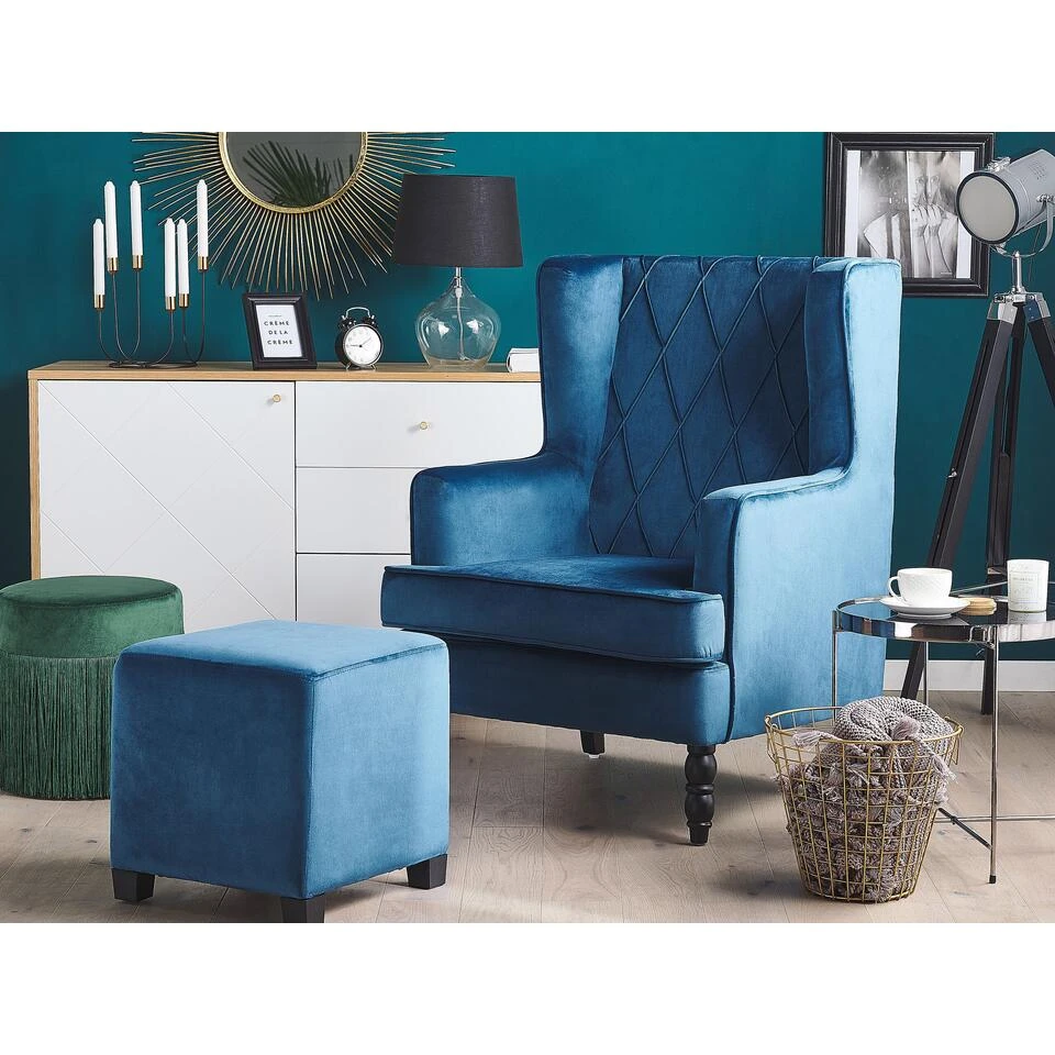 Beliani Fauteuil SANDSET - Blauw Fluweel 4 Beliani Fauteuil SANDSET - Blauw Fluweel - Afbeelding 2