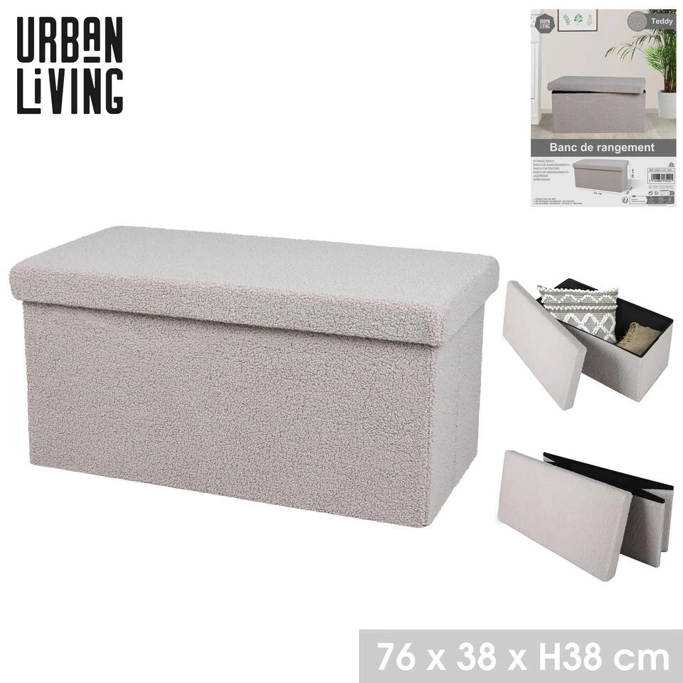 Merkloos Urban Living Poef/hocker/opbergbox - Lichtgrijs - 76 X 38 X 38 Cm 4 Merkloos Urban Living Poef/hocker/opbergbox - Lichtgrijs - 76 X 38 X 38 Cm - Afbeelding 2