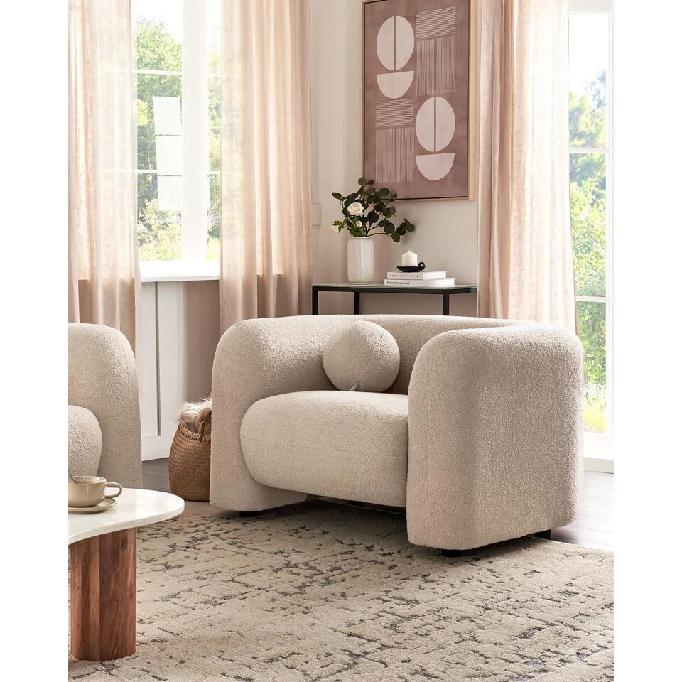 LEIREN - Fauteuil - Beige - Bouclé 4 LEIREN - Fauteuil - Beige - Bouclé - Afbeelding 2
