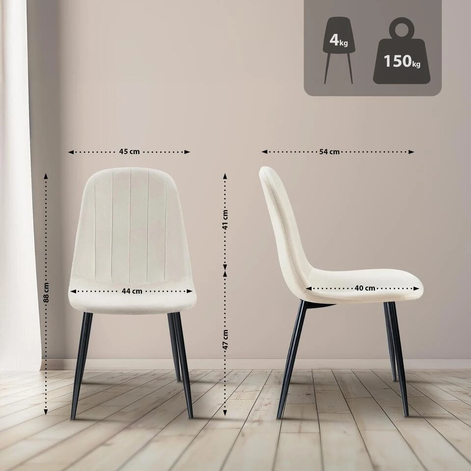 CLP Eetkamerstoel Baxter Zwart Frame - Metaal - Cremewit 4 CLP Eetkamerstoel Baxter Zwart Frame - Metaal - Cremewit - Afbeelding 2