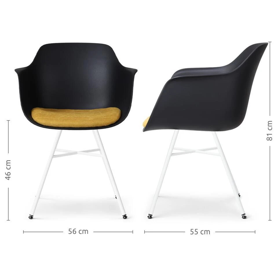 Nolon Noa-Liz Eetkamerstoel Zwart - Okergeel Kussen - Witte Poten 6 Nolon Noa-Liz Eetkamerstoel Zwart - Okergeel Kussen - Witte Poten - Afbeelding 4