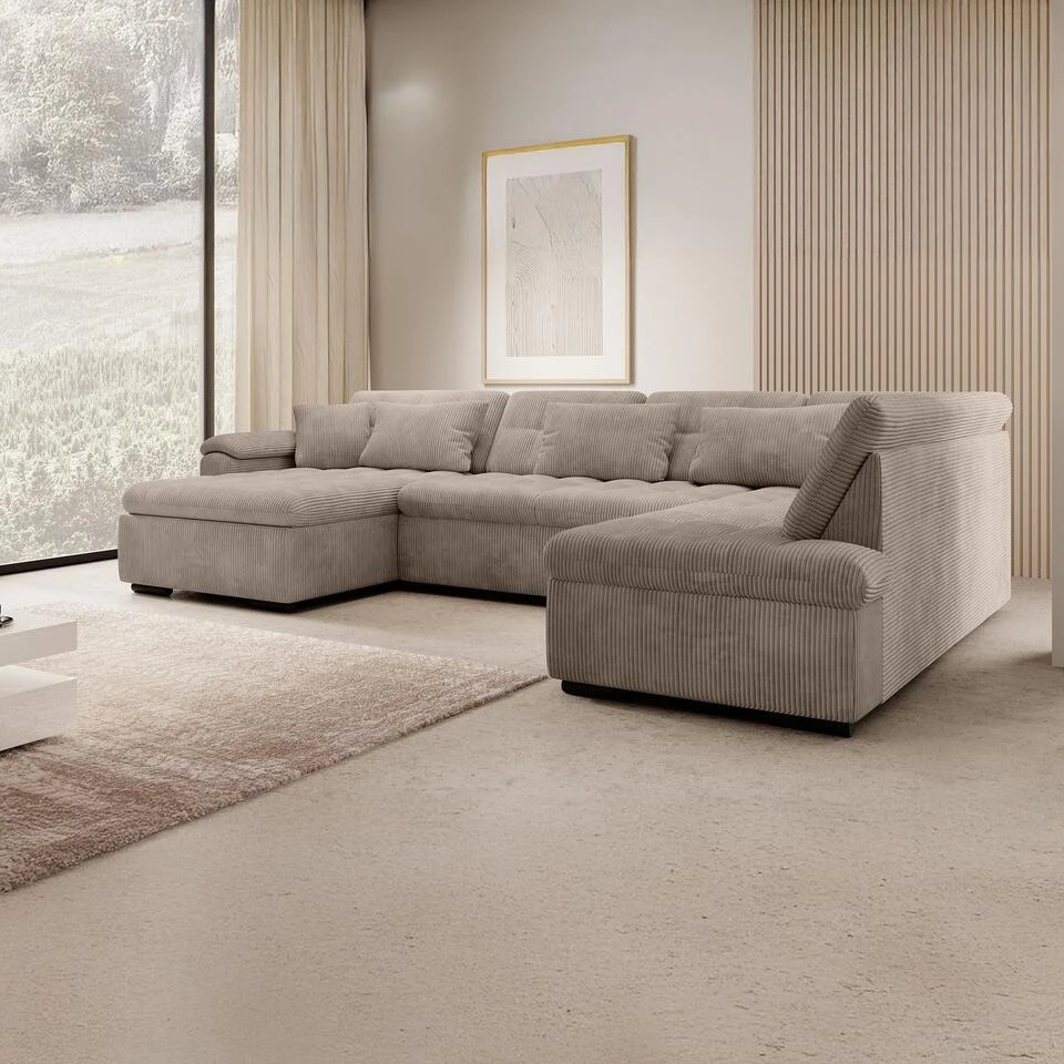 Meubella - Hoekbank Nicoreta - Bruin Ribstof - Links 5 Meubella - Hoekbank Nicoreta - Bruin Ribstof - Links - Afbeelding 3