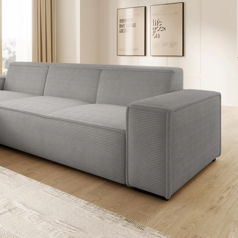 Meubella - Hoekbank Cardiff - Grijs - Ribstof - Links 6 Meubella - Hoekbank Cardiff - Grijs - Ribstof - Links - Afbeelding 4