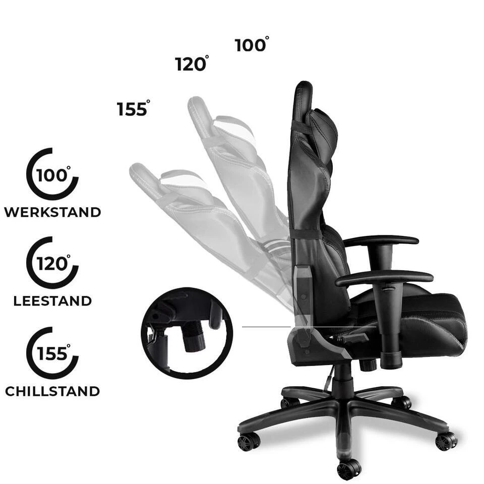 Ocazi Chicago Gamingstoel - Bureaustoel - Zwart 7 Ocazi Chicago Gamingstoel - Bureaustoel - Zwart - Afbeelding 5