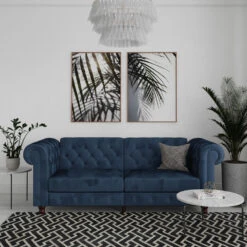 Felix - 3-zits Slaapbank In Blauw Fluweel -LeenBakker Winkel cdc381f3d0574a4090c5f0b199af07f2