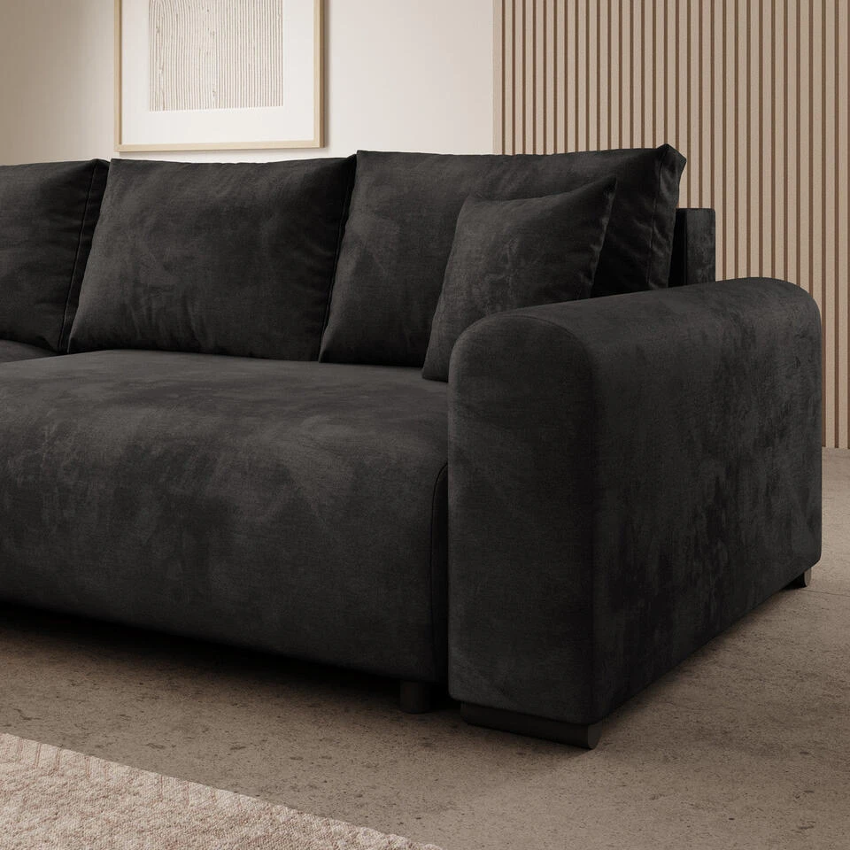 Meubella - Hoekbank Mindin - Zwart Velvet - Universeel 6 Meubella - Hoekbank Mindin - Zwart Velvet - Universeel - Afbeelding 4