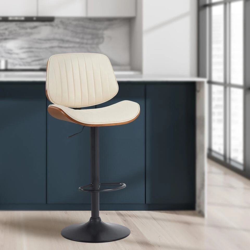 CLP Set Van 2 Barkruk Clawson Zwart Frame - Kunstleer - Walnoot/creme 5 CLP Set Van 2 Barkruk Clawson Zwart Frame - Kunstleer - Walnoot/creme - Afbeelding 3