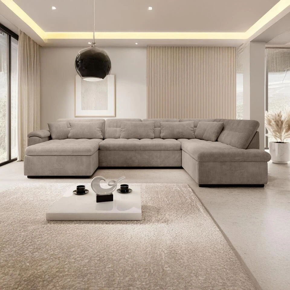 Meubella - Hoekbank Nicoreta - Bruin Ribstof - Links 4 Meubella - Hoekbank Nicoreta - Bruin Ribstof - Links - Afbeelding 2