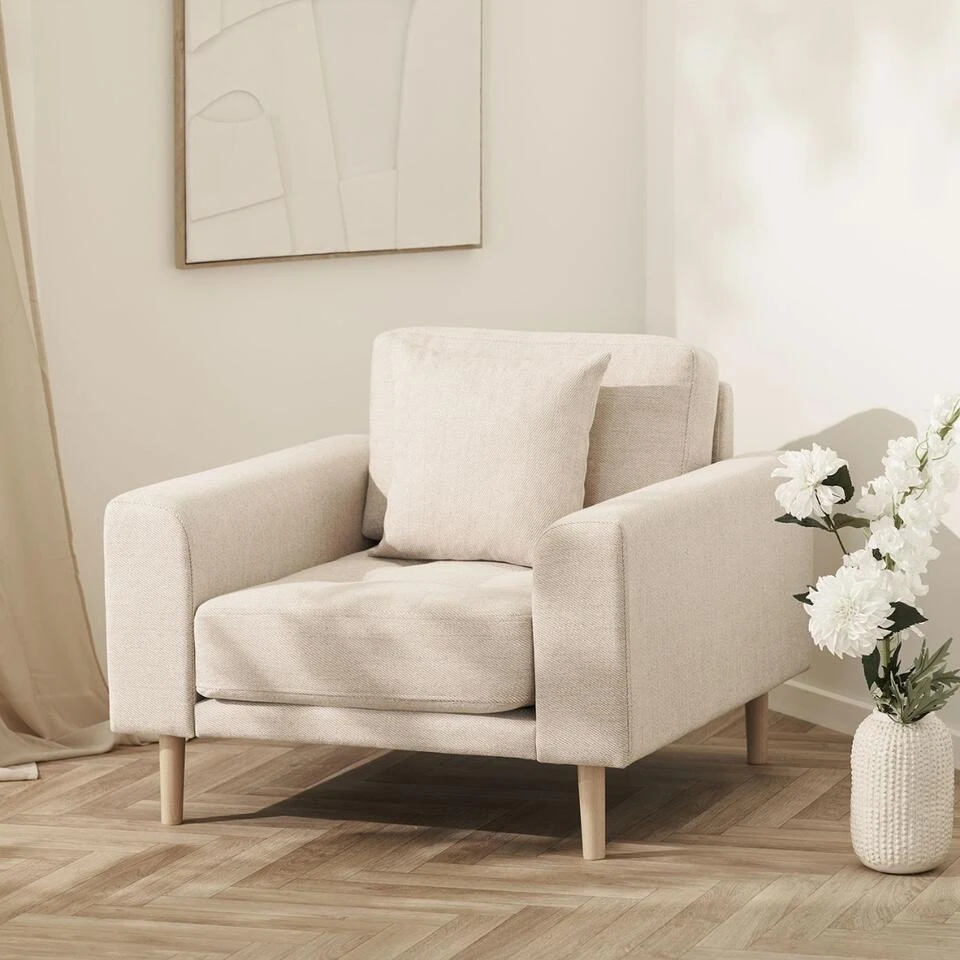 Fauteuil Zand Stof - 92x90x54cm - Lido 4 Fauteuil Zand Stof - 92x90x54cm - Lido - Afbeelding 2