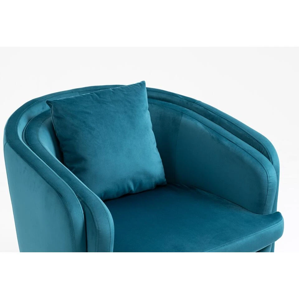 Salonstoel Van Metaal En Eendblauw Fluweel 6 Salonstoel Van Metaal En Eendblauw Fluweel - Afbeelding 4