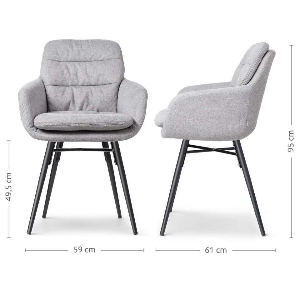 Nolon Nena-Mia Eetkamerstoel Grijs - Armleuning - Zwarte Houten Poten 6 Nolon Nena-Mia Eetkamerstoel Grijs - Armleuning - Zwarte Houten Poten - Afbeelding 4