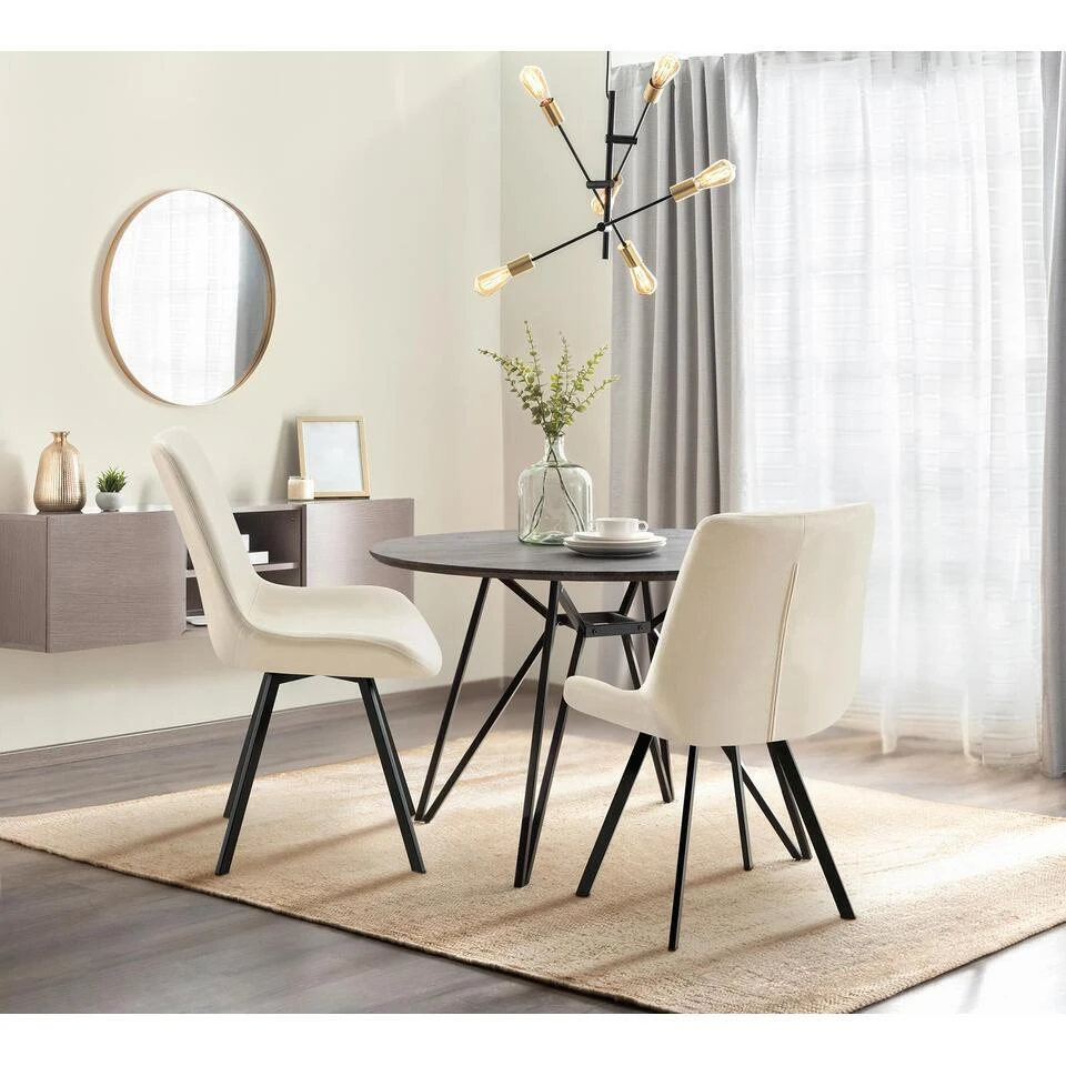 CLP Eetkamerstoel Lewes Zwart Frame - Fluweel - Creme 5 CLP Eetkamerstoel Lewes Zwart Frame - Fluweel - Creme - Afbeelding 3