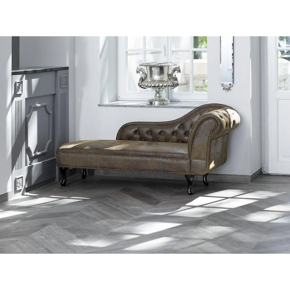 NIMES - Chaise Longue - Bruin - Rechterzijde - Kunstsuède 4 NIMES - Chaise Longue - Bruin - Rechterzijde - Kunstsuède - Afbeelding 2