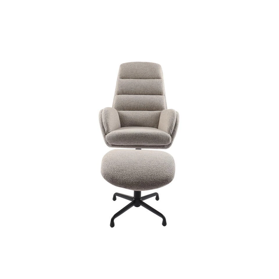 Fauteuil Bouclé Taupe/Zwart - Voetenbank - 70x77x110cm - Sifton 5 Fauteuil Bouclé Taupe/Zwart - Voetenbank - 70x77x110cm - Sifton - Afbeelding 3
